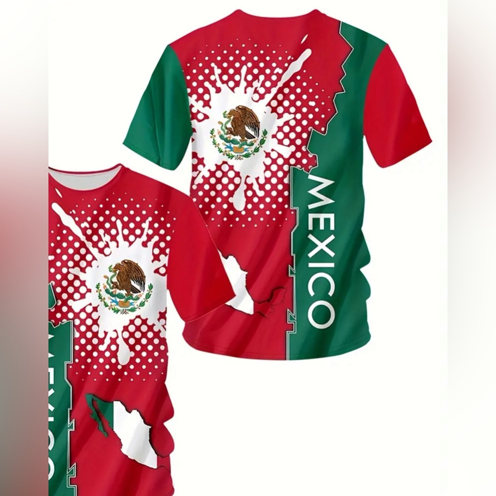 Comfortable Short-Sleeved Sports T-Shirt with Color Blocks and “Mexico” Print fo